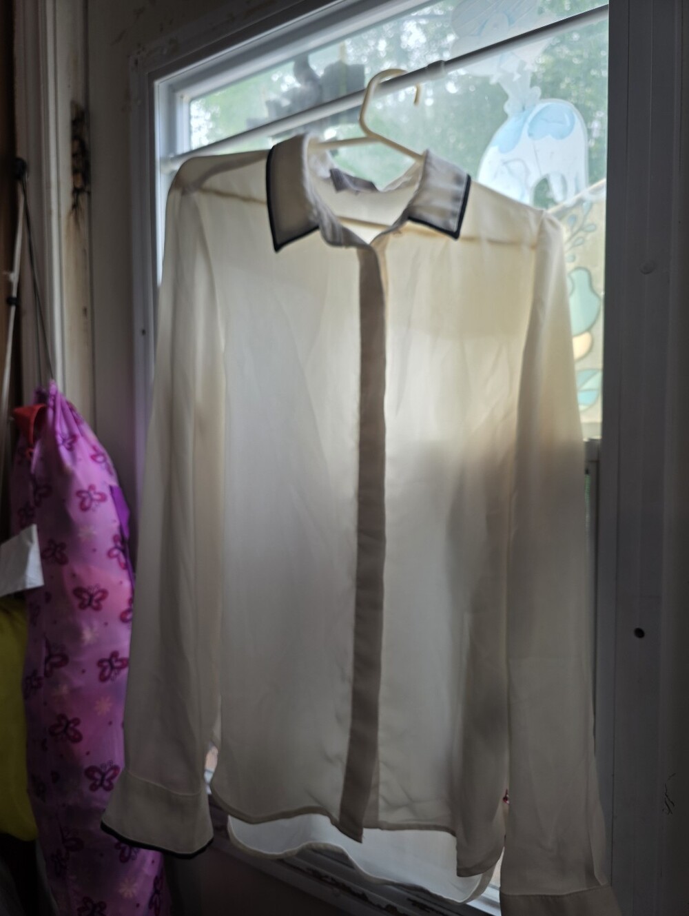 H&M Cream Blouse with Black Trim